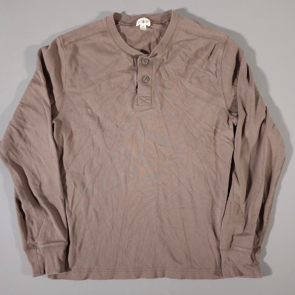 J. Crew Henley Shirt Mens M Brown Long‎ Sleeve Cotton 2-Button Ribbed Cuffs